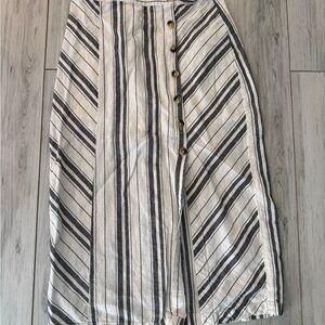 Free People  Linen Skirt Womens 10 Striped Cottage Quiet Lux Boho